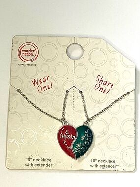 wonder nation Red and Teal Split Heart Best Friends Necklace Set